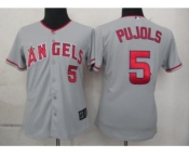 women mlb los angeles angels #5 pujols grey