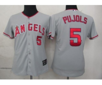 women mlb los angeles angels #5 pujols grey