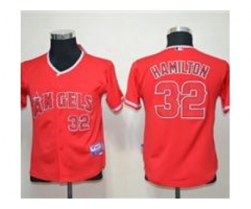 youth mlb jerseys los angeles angels #32 hamilton red