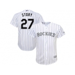 Youth Colorado Rockies #27 Trevor Story Majestic White Home Cool Base Player Jersey