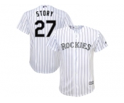 Youth Colorado Rockies #27 Trevor Story Majestic White Home Cool Base Player Jersey