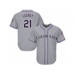 Youth Majestic Colorado Rockies #21 Jonathan Lucroy Replica Grey Road Cool Base MLB Jersey