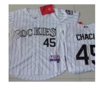 youth mlb colorado rockies #45 chacin white[blue stripe]