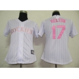 MLB Women Jerseys Colorado Rockies #17 Helton White[Pink strip]