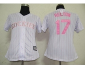 MLB Women Jerseys Colorado Rockies #17 Helton White[Pink strip]