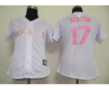 MLB Women Jerseys Colorado Rockies #17 Helton White[Pink strip]