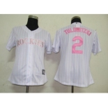 MLB Women Jerseys Colorado Rockies #2 Tulowitzki White[Pink strip]