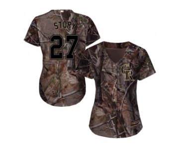 Women Colorado Rockies #27 Trevor Story Camo Realtree Collection Cool Base Stitched MLB Jersey