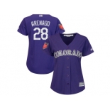 Women Colorado Rockies #28 Nolan Arenado Majestic Purple 2018 Spring Training Cool Base Player Jersey