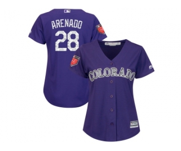 Women Colorado Rockies #28 Nolan Arenado Majestic Purple 2018 Spring Training Cool Base Player Jersey