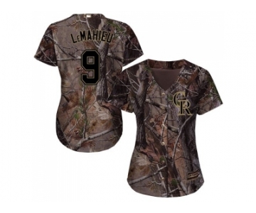 Women Colorado Rockies #9 DJ LeMahieu Camo Realtree Collection Cool Base Stitched MLB Jersey