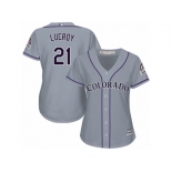 Women Majestic Colorado Rockies #21 Jonathan Lucroy Authentic Grey Road Cool Base MLB Jersey