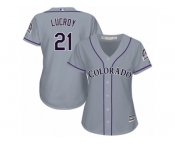 Women Majestic Colorado Rockies #21 Jonathan Lucroy Authentic Grey Road Cool Base MLB Jersey