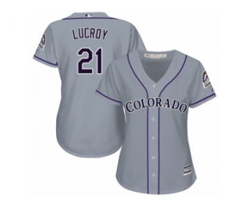 Women Majestic Colorado Rockies #21 Jonathan Lucroy Authentic Grey Road Cool Base MLB Jersey