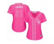 Women Majestic Colorado Rockies #21 Jonathan Lucroy Authentic Pink Fashion Cool Base MLB Jersey