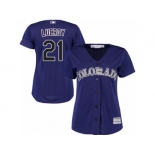 Women Majestic Colorado Rockies #21 Jonathan Lucroy Authentic Purple Alternate 1 Cool Base MLB Jersey