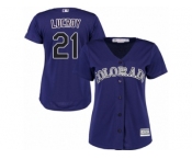 Women Majestic Colorado Rockies #21 Jonathan Lucroy Authentic Purple Alternate 1 Cool Base MLB Jersey