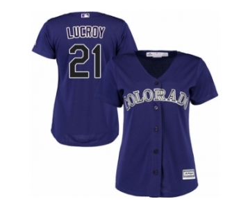 Women Majestic Colorado Rockies #21 Jonathan Lucroy Authentic Purple Alternate 1 Cool Base MLB Jersey