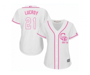 Women Majestic Colorado Rockies #21 Jonathan Lucroy Replica White Fashion Cool Base MLB Jersey