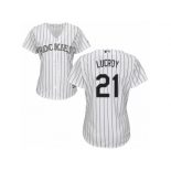 Women Majestic Colorado Rockies #21 Jonathan Lucroy Replica White Home Cool Base MLB Jersey