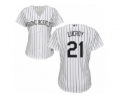 Women Majestic Colorado Rockies #21 Jonathan Lucroy Replica White Home Cool Base MLB Jersey