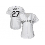 Women's Colorado Rockies #27 Trevor Story Majestic White Purple Home Cool Base Jersey