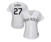 Women's Colorado Rockies #27 Trevor Story Majestic White Purple Home Cool Base Jersey