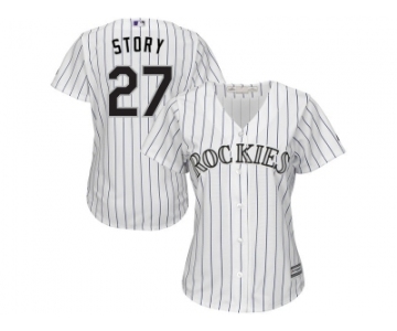 Women's Colorado Rockies #27 Trevor Story Majestic White Purple Home Cool Base Jersey