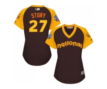 Women's Majestic Colorado Rockies #27 Trevor Story Authentic Brown 2016 All-Star National League BP Cool Base MLB Jersey