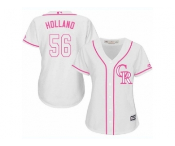 Women's Majestic Colorado Rockies #56 Greg Holland Replica White Fashion Cool Base MLB Jersey