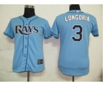 MLB Women Jerseys Tampa Bay Rays #3 Longoria Baby blue