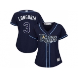 Women's Tampa Bay Rays #3 Evan Longoria Dark Blue Alternate Stitched MLB Jersey