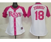 women mlb tampa bay rays #18 zobrist white pink[2012]