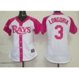 women mlb tampa bay rays #3 longoria white pink[2012]