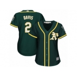 Women Majestic Oakland Athletics #2 Khris Davis Authentic Green Alternate 1 Cool Base MLB Jersey