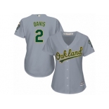 Women Majestic Oakland Athletics #2 Khris Davis Authentic Grey Road Cool Base MLB Jersey