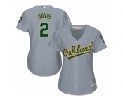 Women Majestic Oakland Athletics #2 Khris Davis Authentic Grey Road Cool Base MLB Jersey