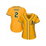 Women Majestic Oakland Athletics #2 Khris Davis Replica Gold Alternate 2 Cool Base MLB Jersey