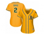 Women Majestic Oakland Athletics #2 Khris Davis Replica Gold Alternate 2 Cool Base MLB Jersey