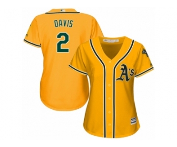 Women Majestic Oakland Athletics #2 Khris Davis Replica Gold Alternate 2 Cool Base MLB Jersey