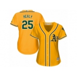 Women Majestic Oakland Athletics #25 Ryon Healy Authentic Gold Alternate 2 Cool Base MLB Jersey