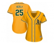 Women Majestic Oakland Athletics #25 Ryon Healy Authentic Gold Alternate 2 Cool Base MLB Jersey