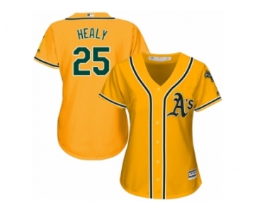 Women Majestic Oakland Athletics #25 Ryon Healy Authentic Gold Alternate 2 Cool Base MLB Jersey