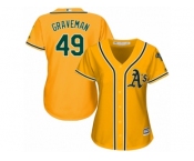 Women Majestic Oakland Athletics #49 Kendall Graveman Replica Gold Alternate 2 Cool Base MLB Jersey