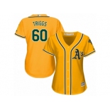 Women Majestic Oakland Athletics #60 Andrew Triggs Replica Gold Alternate 2 Cool Base MLB Jersey