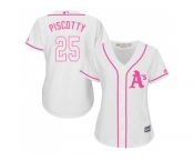 Women Oakland Athletics #25 Stephen Piscotty White Pink Fashion Stitched MLB Jersey