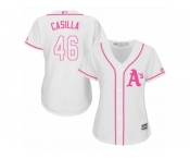 Women's Majestic Oakland Athletics #46 Santiago Casilla Replica White Fashion Cool Base MLB Jersey