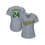 Women's Oakland Athletics #24 Rickey Henderson Grey Road Stitched MLB Jersey