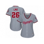 Women Majestic Washington Nationals #26 Adam Lind Replica Grey Road Cool Base MLB Jersey