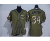 Women Majestic Washington Nationals #34 Bryce Harper Authentic Green Salute to Service MLB Jersey